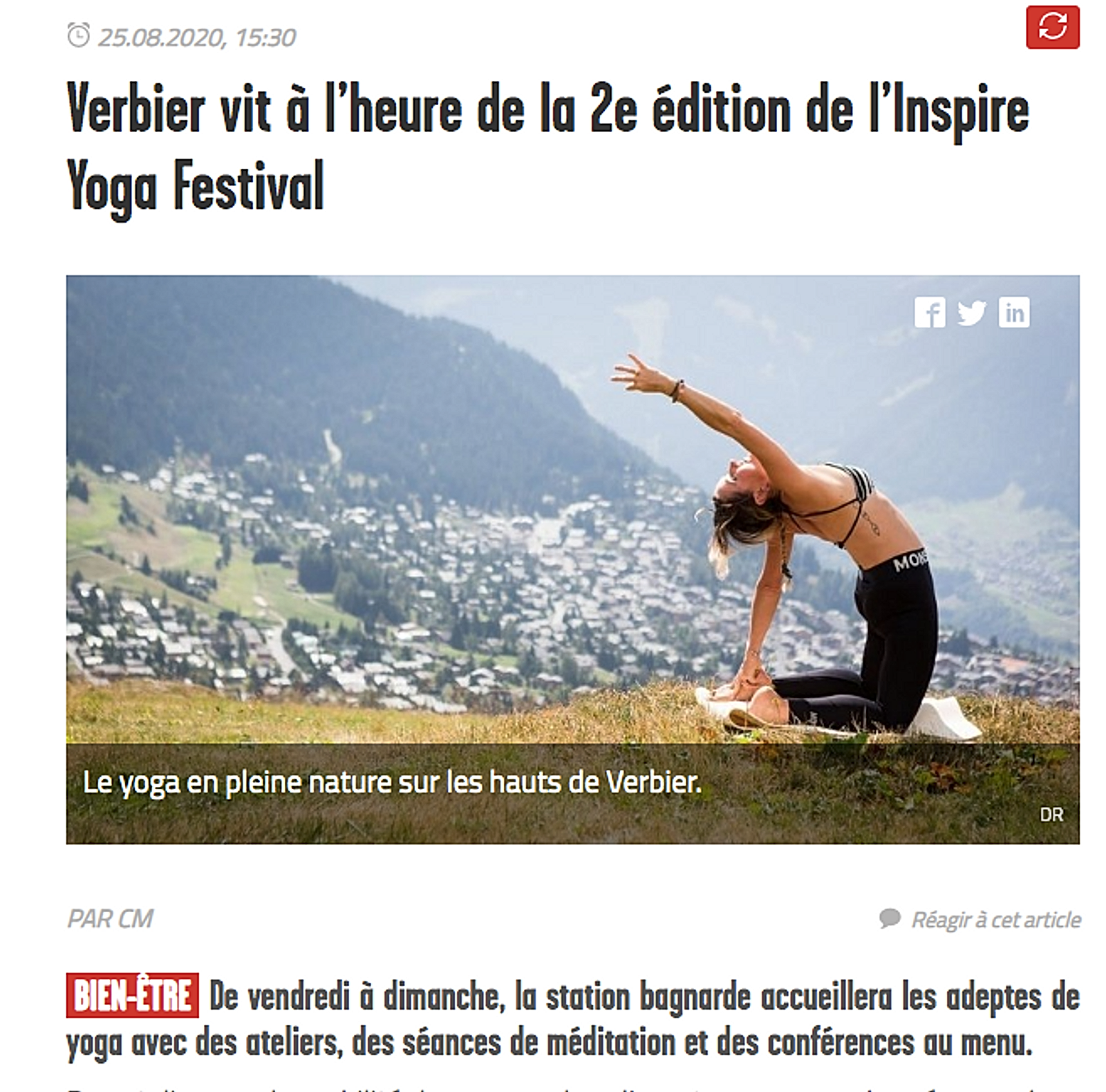 Inspire Yoga Festival article le nouvelliste